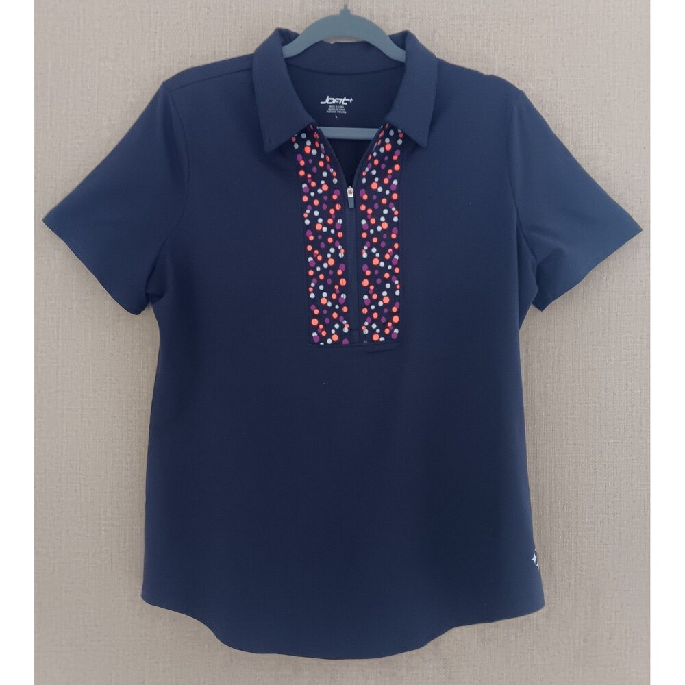 Polo Golf Shirt Size Large Black 1/4 Zip  Polka Dot  Sporty Tennis Pickelball